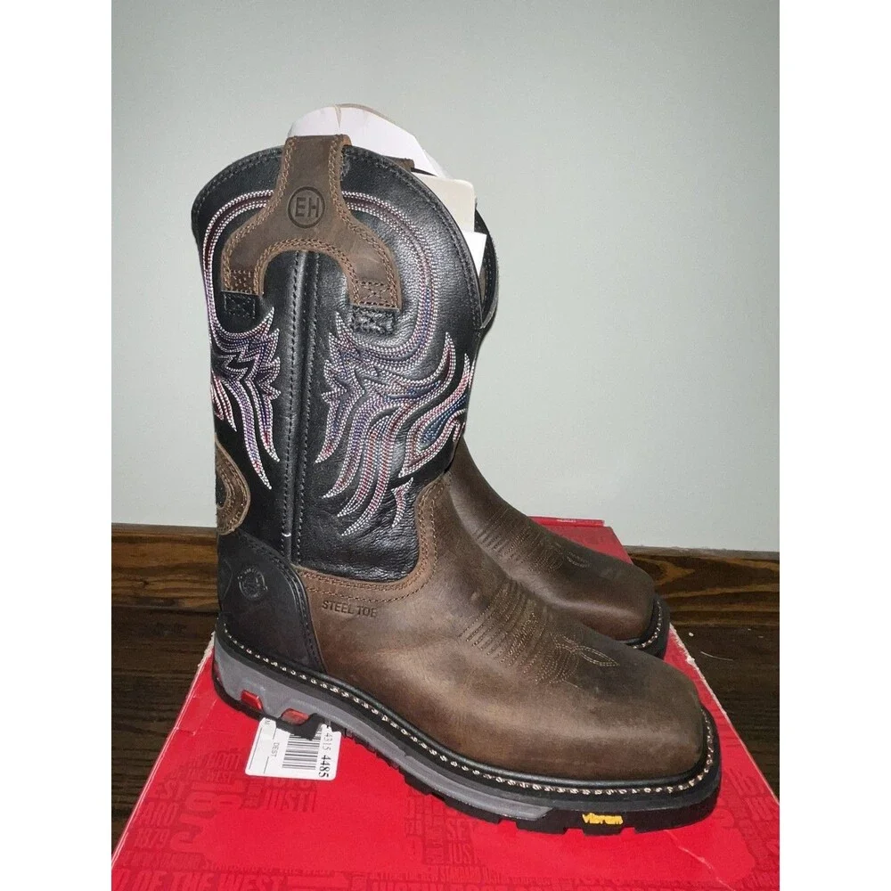 New Justin Commander X5 Boots Steel Toe WK2104 Tobacco Men's Shoe Size 9.5 D
